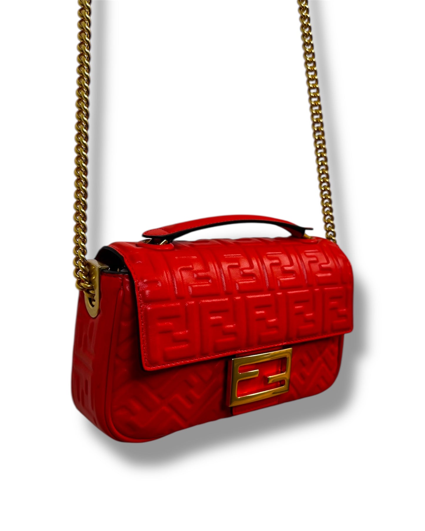 Sac Fendi Baguette chain cuir embossé FF