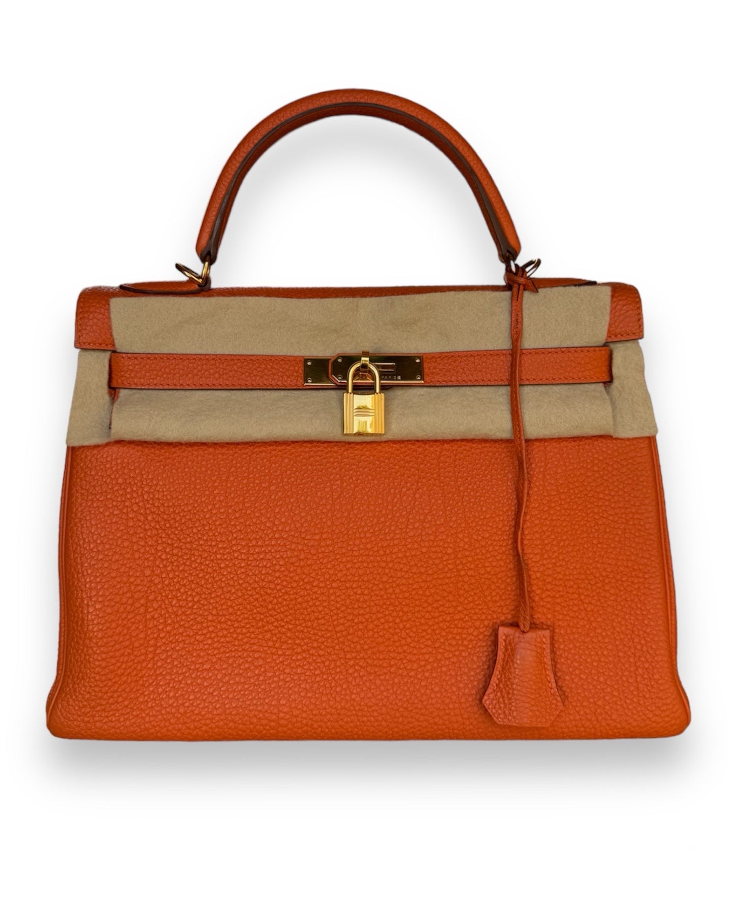 Sac Hermès Kelly 32 en cuir orange