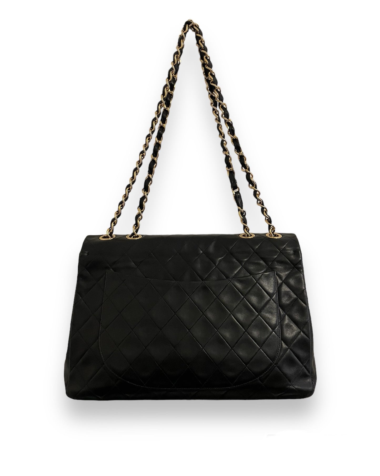 Sac Chanel Timeless Maxi Jumbo en cuir matelassé noir vintage.