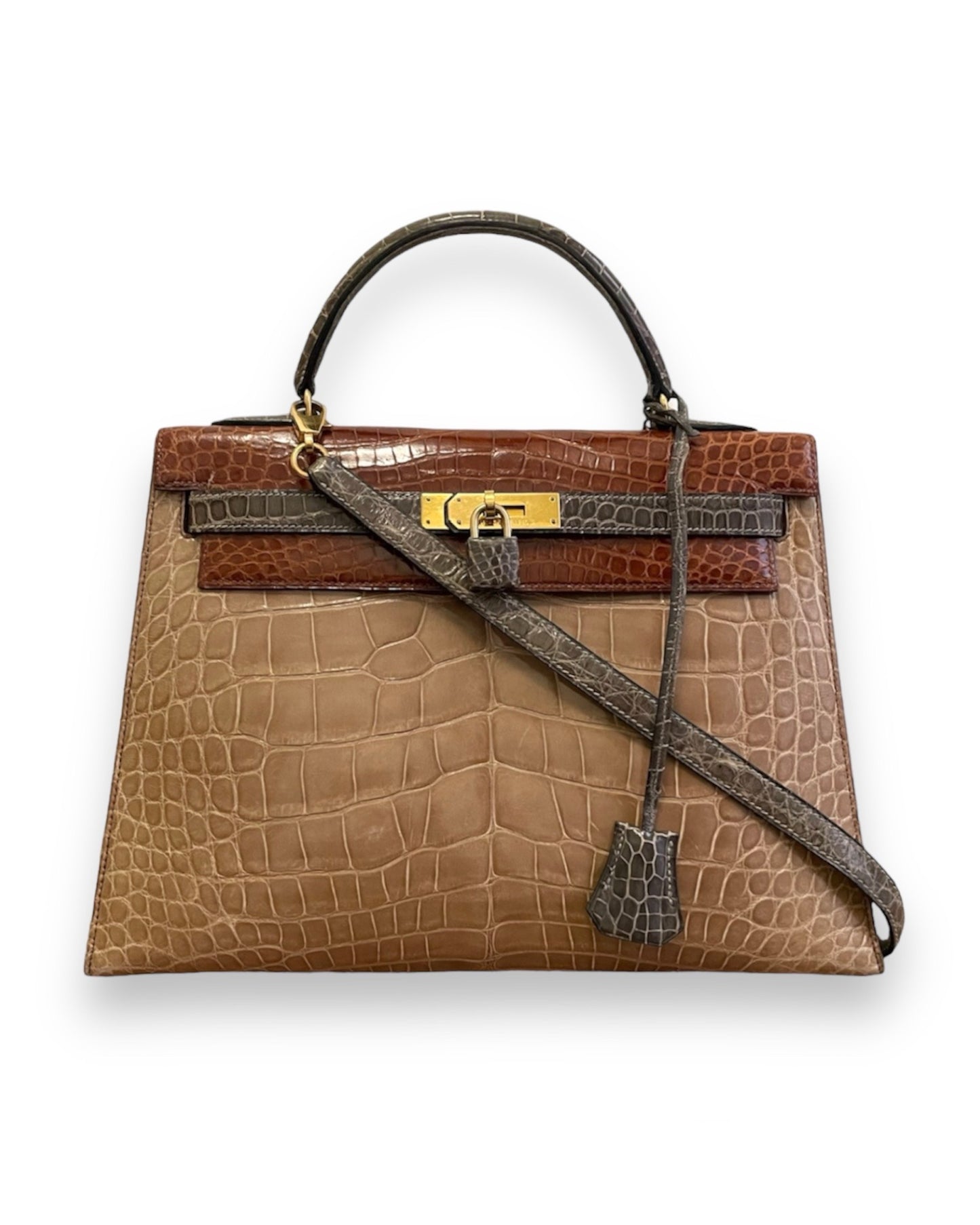 Sac Hermès Kelly 32 en crocodile tricolore