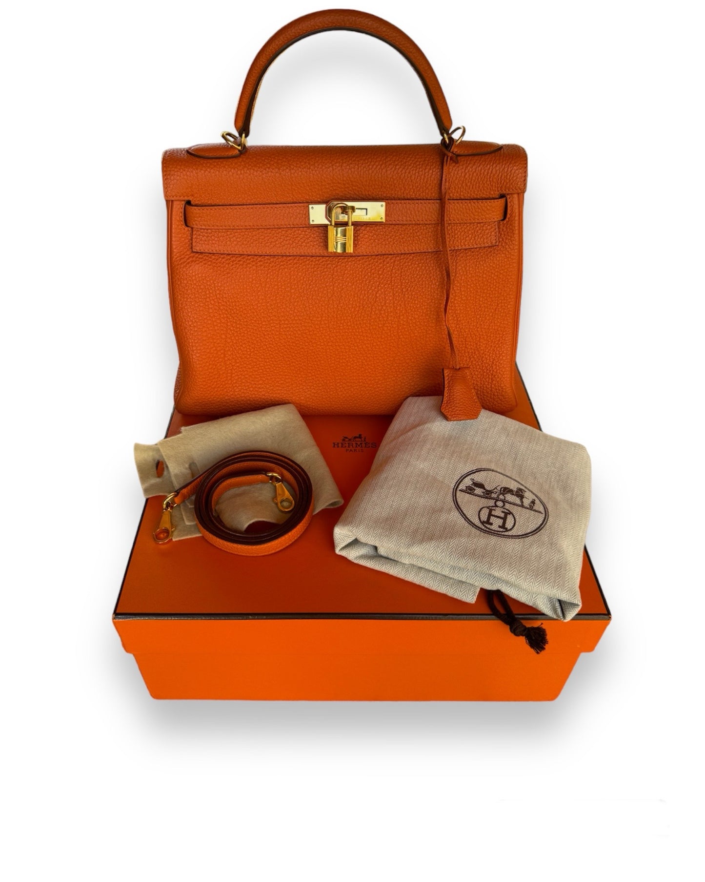 Sac Hermès Kelly 32 en cuir orange