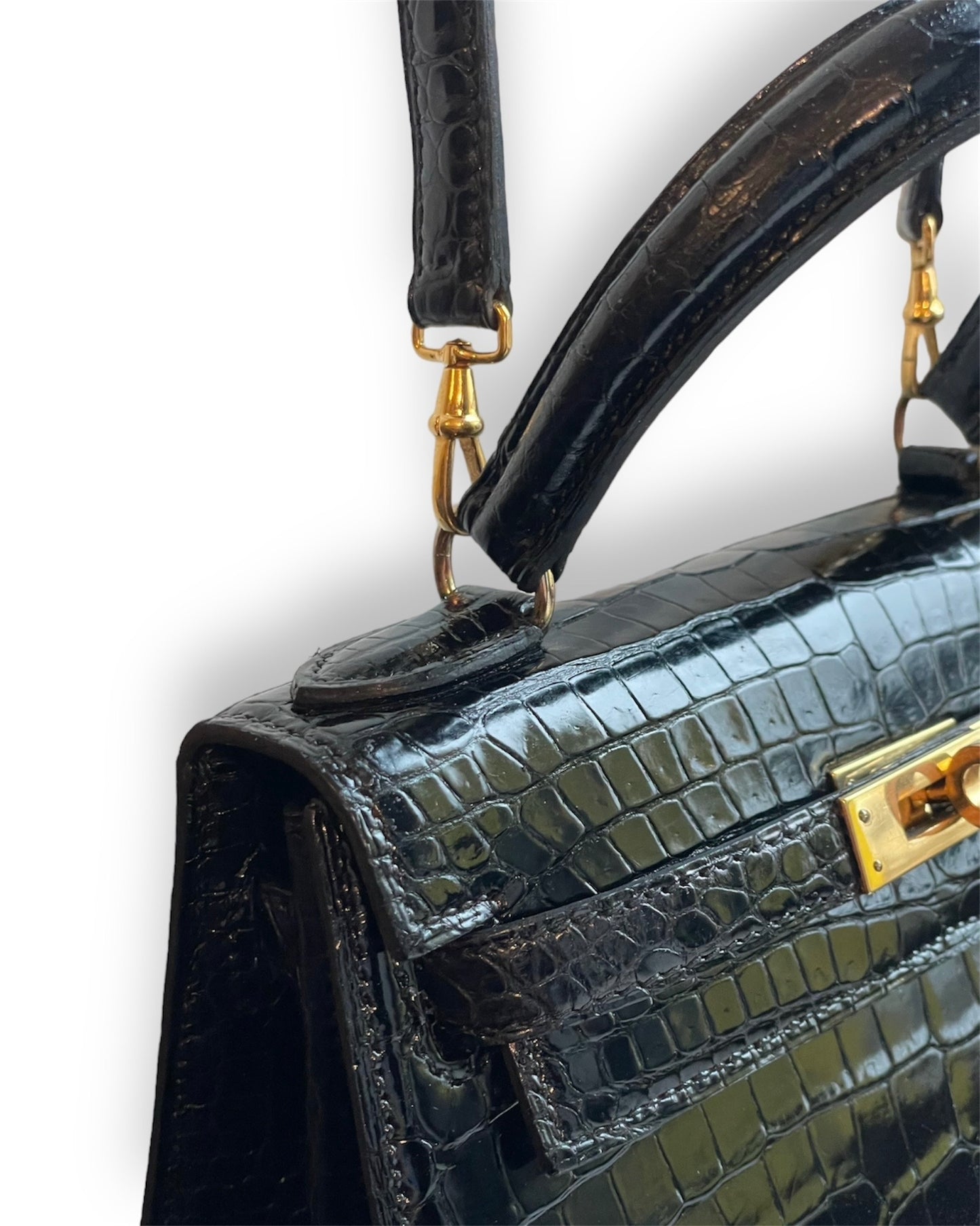 Kelly mini Hermès en crocodile porosus noir