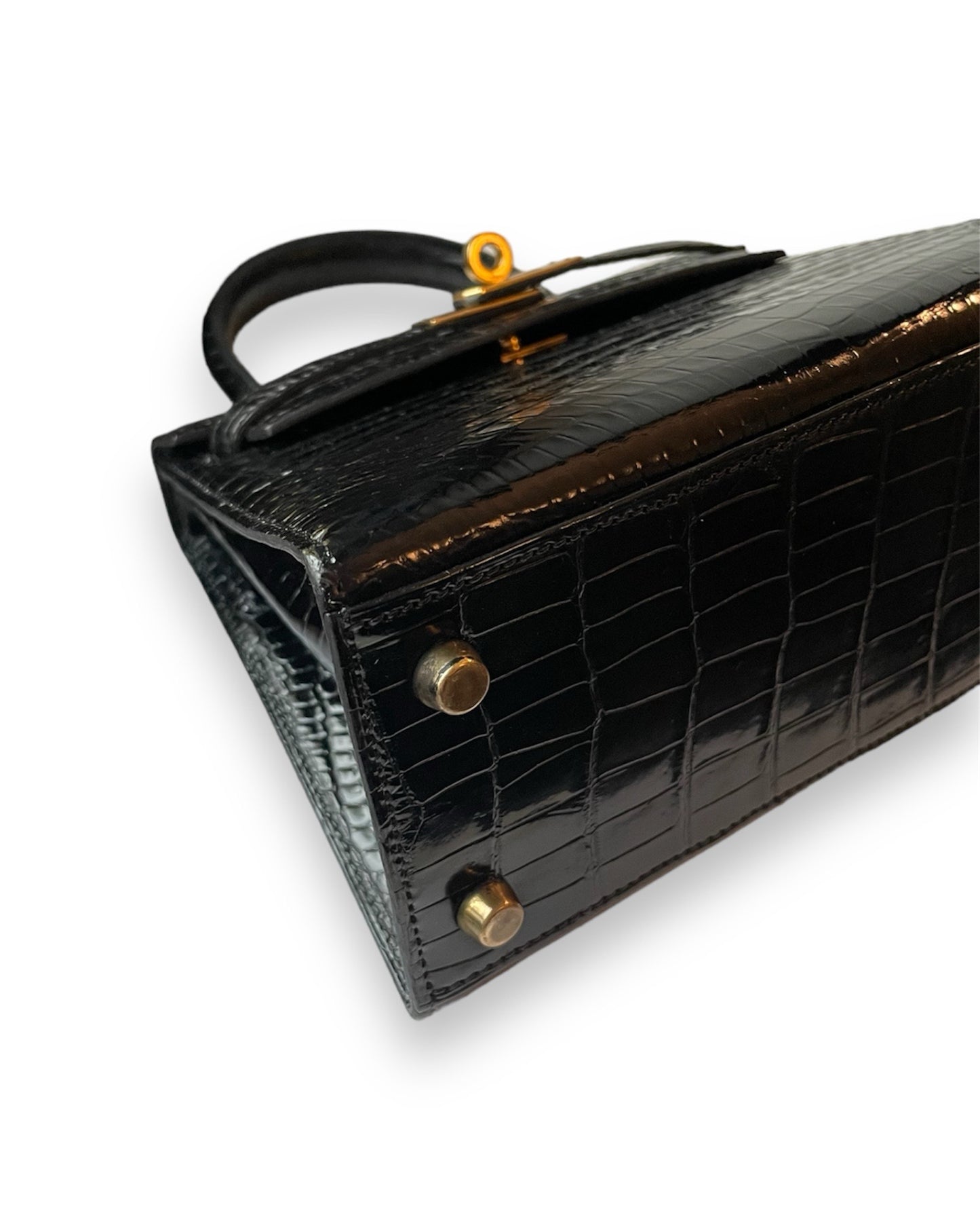 Kelly mini Hermès en crocodile porosus noir