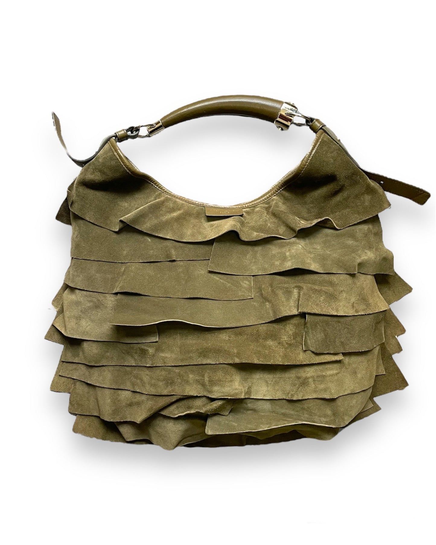 Sac Yves Saint Laurent "Saint-Tropez" en daim kaki.