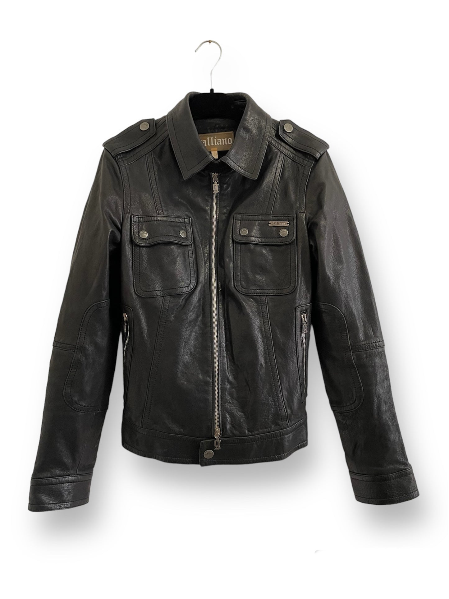 Veste Galliano en cuir noir