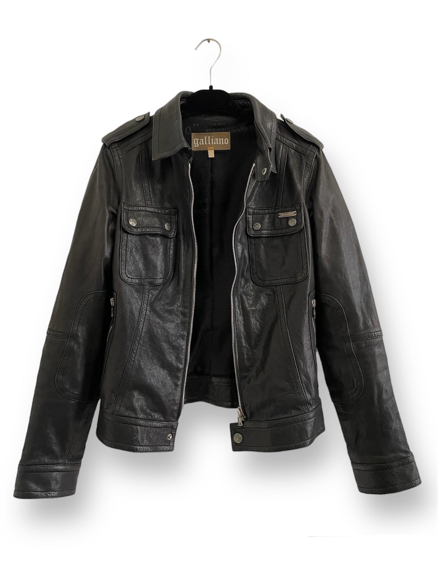 Veste Galliano en cuir noir