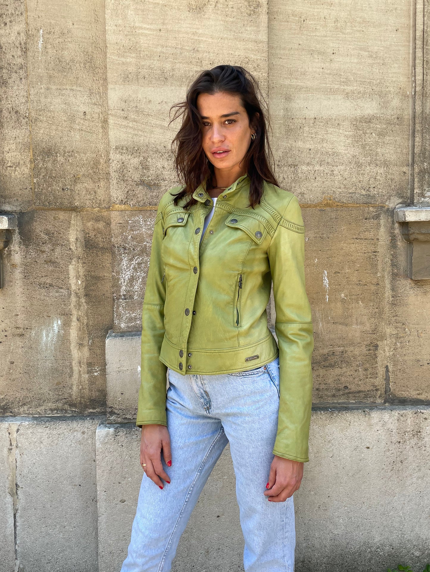 Veste Galliano en cuir vert