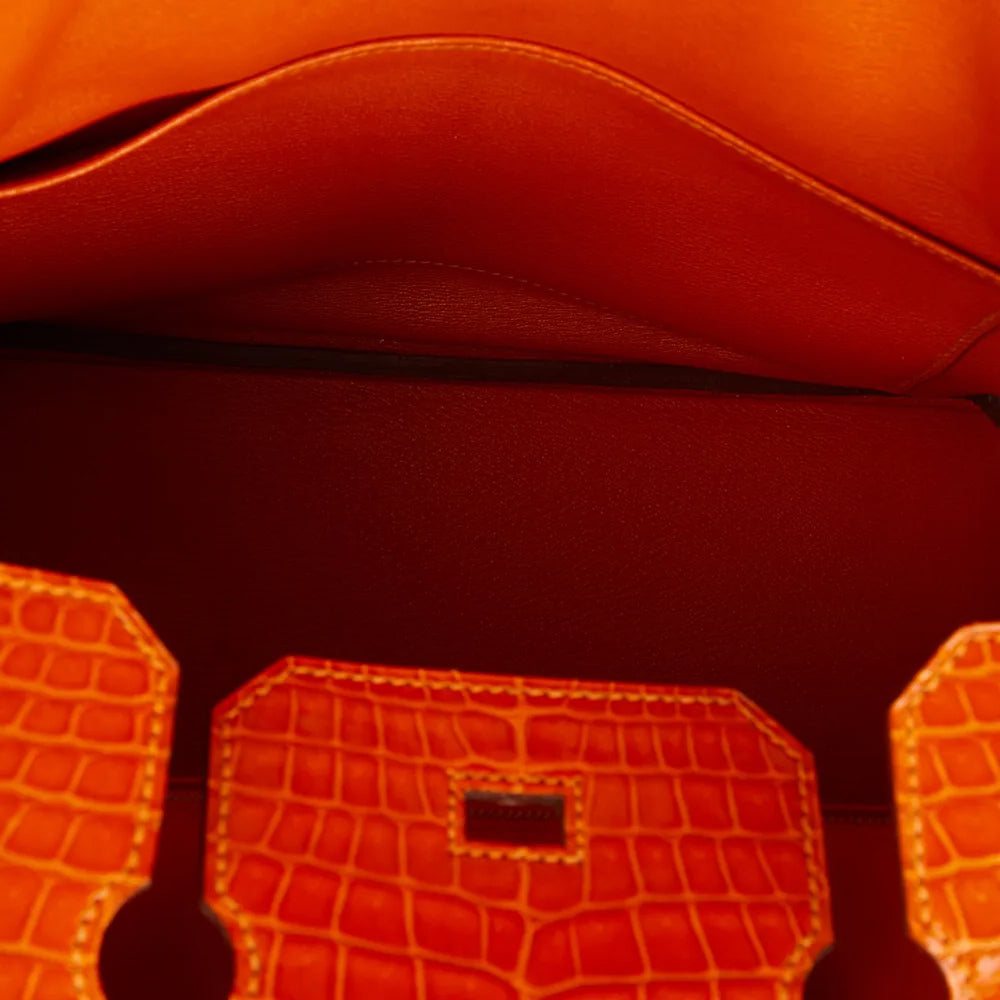 Sac Hermès Birkin 30 en cuir Niloticus Crocodile orange