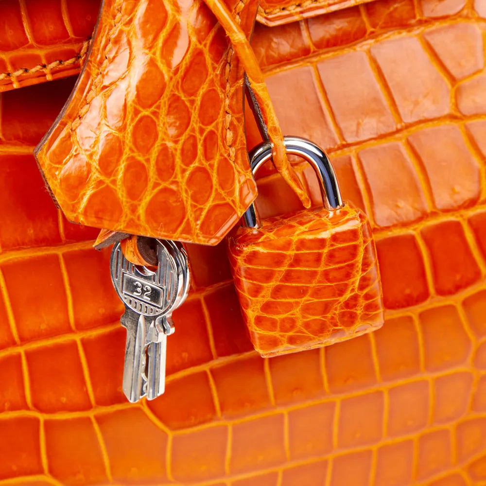 Sac Hermès Birkin 30 en cuir Niloticus Crocodile orange