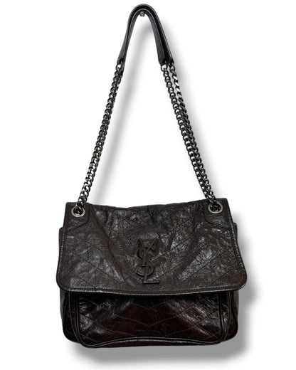 Sac Saint Laurent Niki medium cuir froissé marron