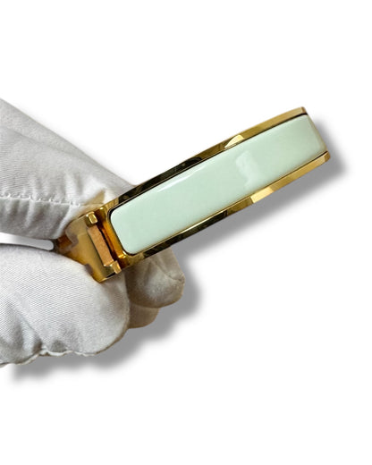 Bracelet Hermès Clic H doré et vert d'eau
