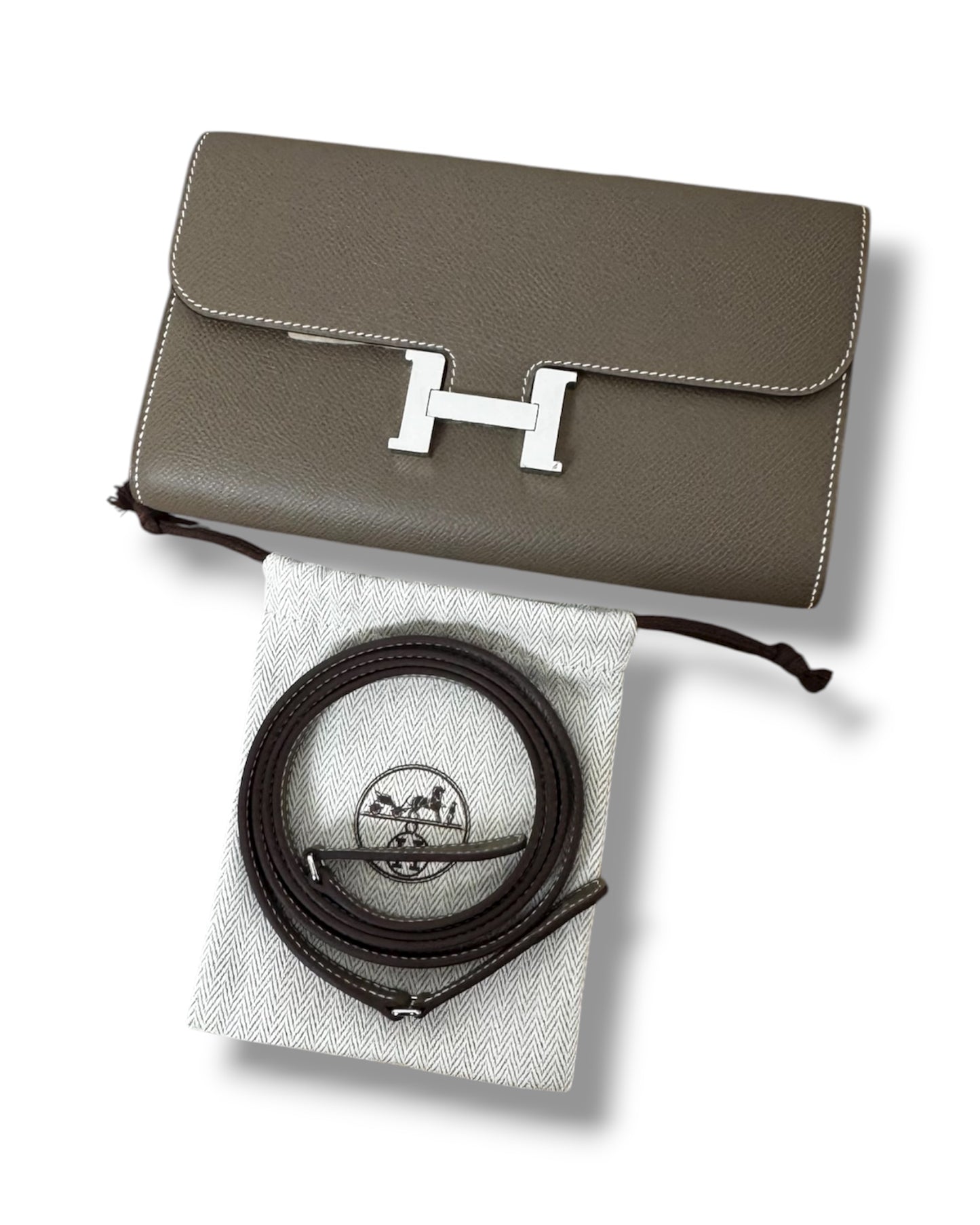Pochette Hermès Constance To Go en cuir epsom taupe