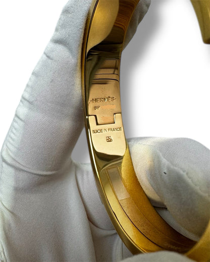 Bracelet Hermès Clic H doré et vert d'eau