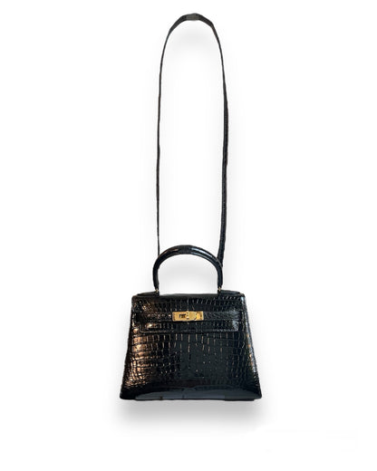 Kelly mini Hermès en crocodile porosus noir