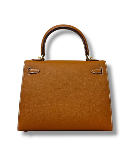 Sac Hermès Kelly 25 sellier cuir epsom gold