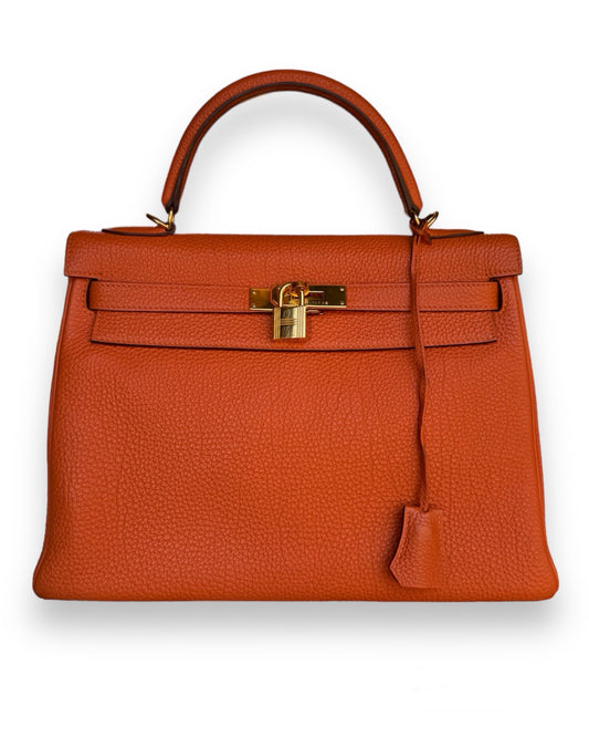 Sac Hermès Kelly en cuir orange