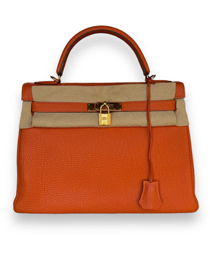 Sac Hermès Kelly en cuir orange