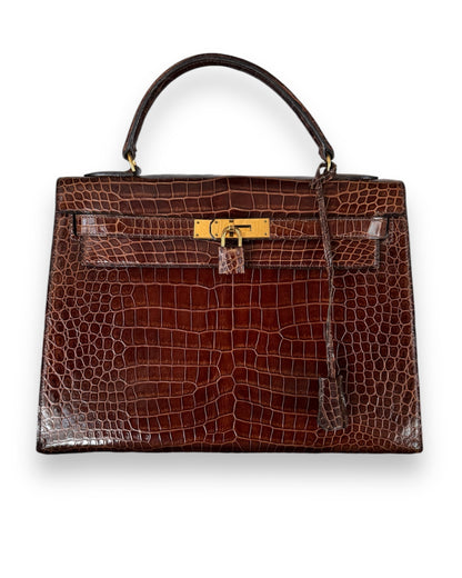 Sac Hermès Kelly 32 crocodile porosus marron