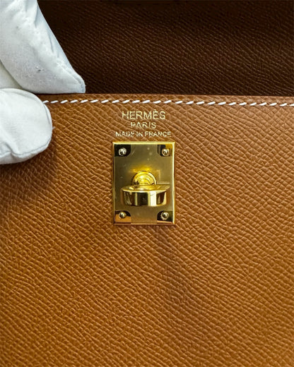 Sac Hermès Kelly 25 sellier cuir epsom gold