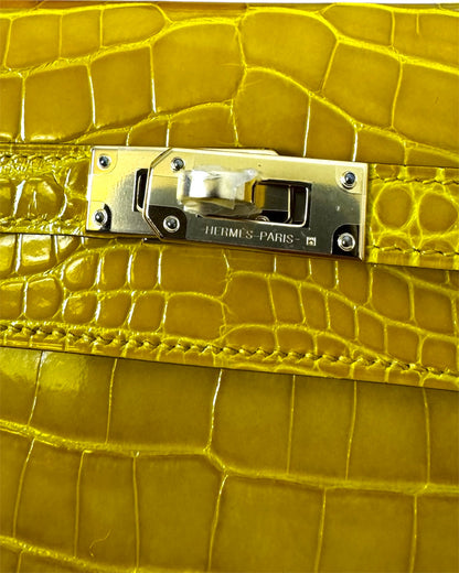 Portefeuille Hermès Kelly alligator jaune
