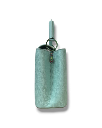 Sac Louis Vuitton Capucines BB en cuir turquoise