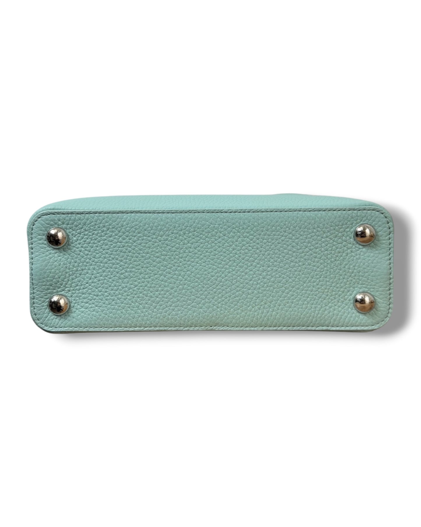 Sac Louis Vuitton Capucines BB en cuir turquoise