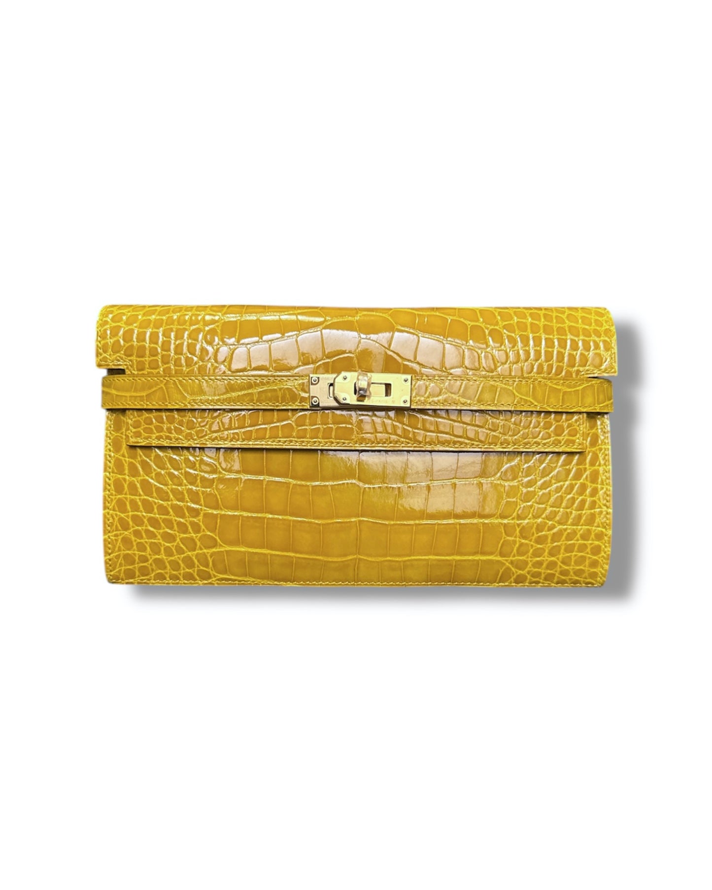 Portefeuille Hermès Kelly alligator jaune