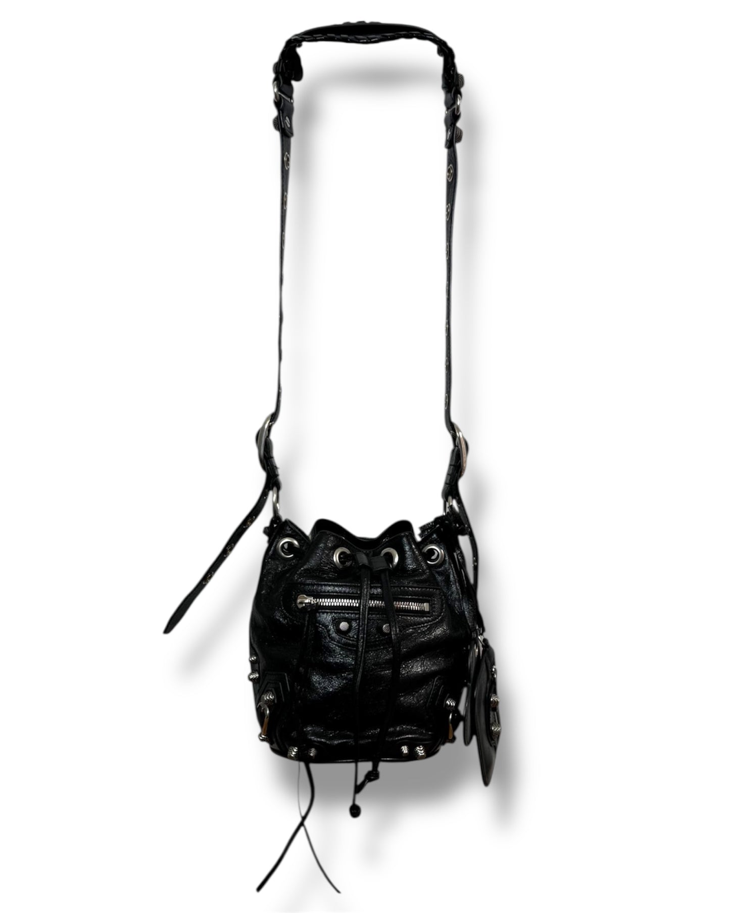 Sac Balenciaga seau Le Cagole en cuir noir