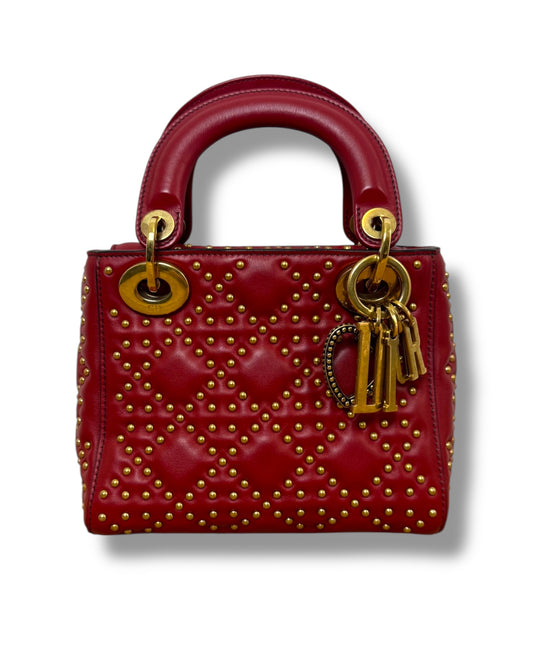 Sac Christian Dior mini Lady Dior en cuir rougé clouté