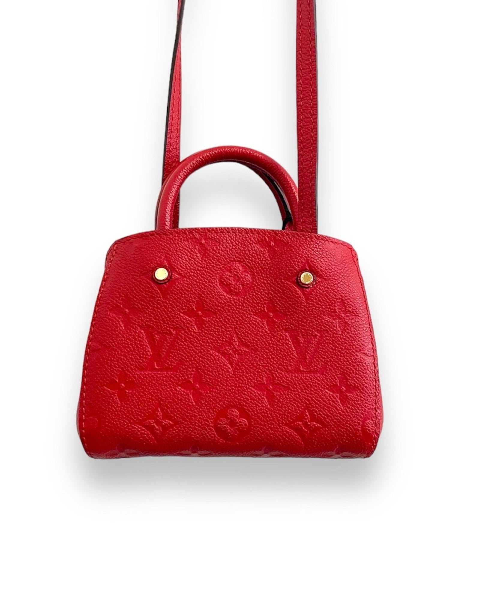 Sac Louis Vuitton Nano Montaigne en cuir grainé rouge