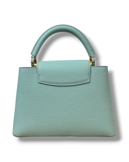 Sac Louis Vuitton Capucines BB en cuir turquoise