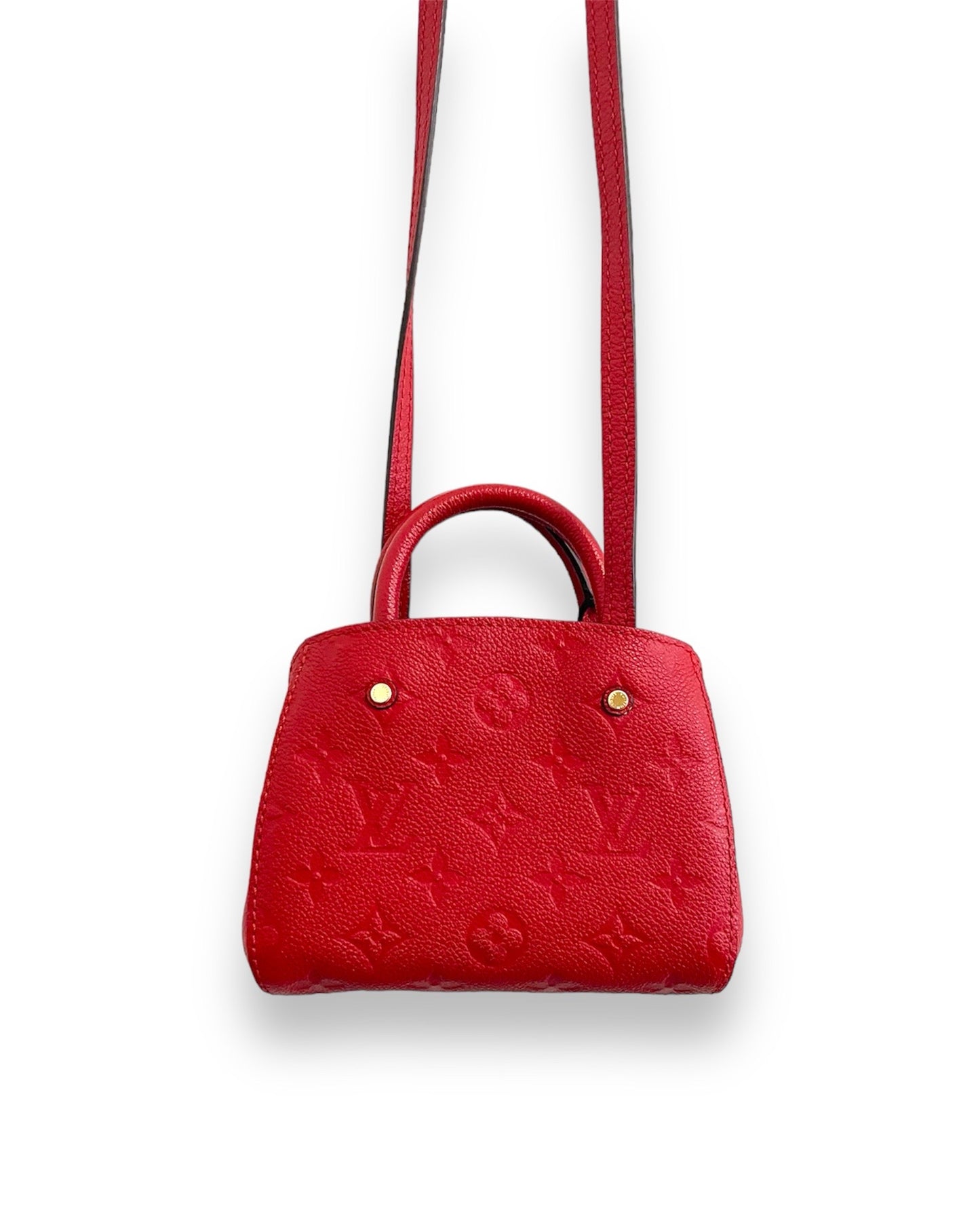 Sac Louis Vuitton Nano Montaigne en cuir grainé rouge