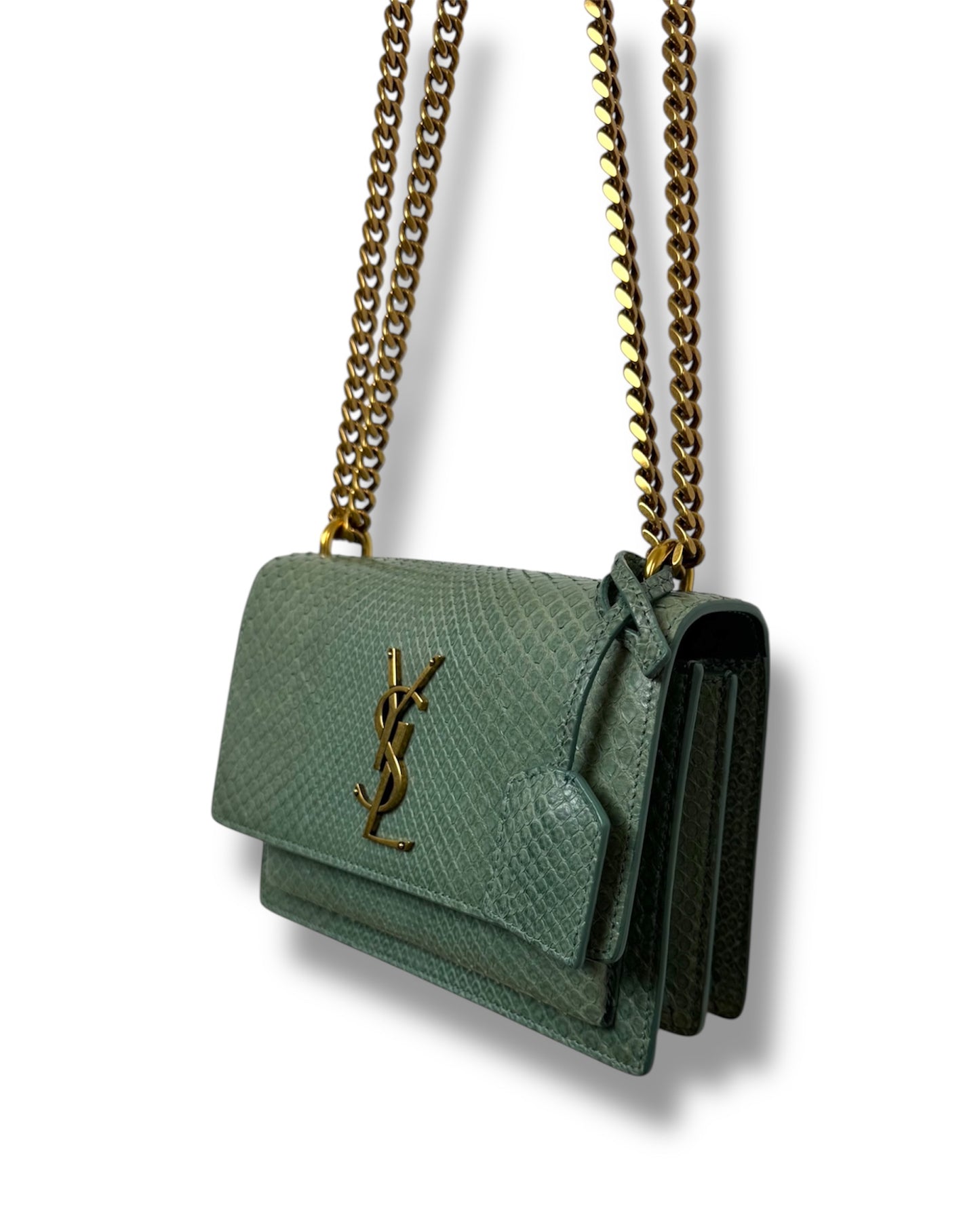 Sac Saint Laurent Sunset en python vert d'eau