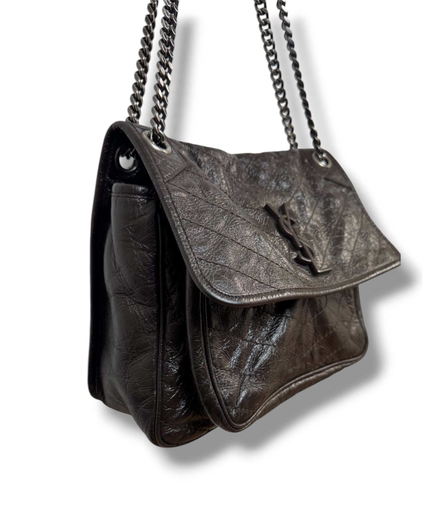 Sac Saint Laurent Niki medium cuir froissé marron