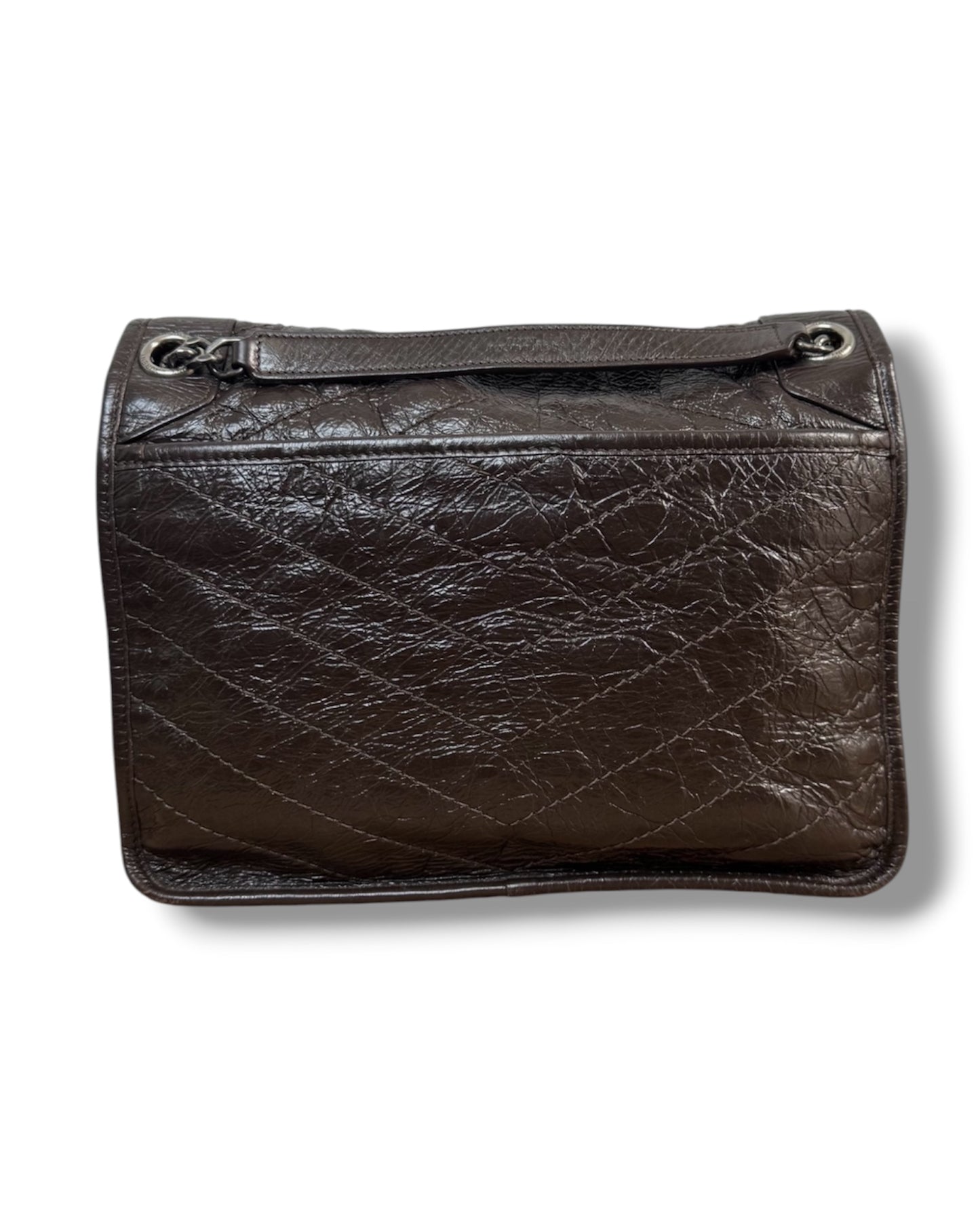 Sac Saint Laurent Niki medium cuir froissé marron