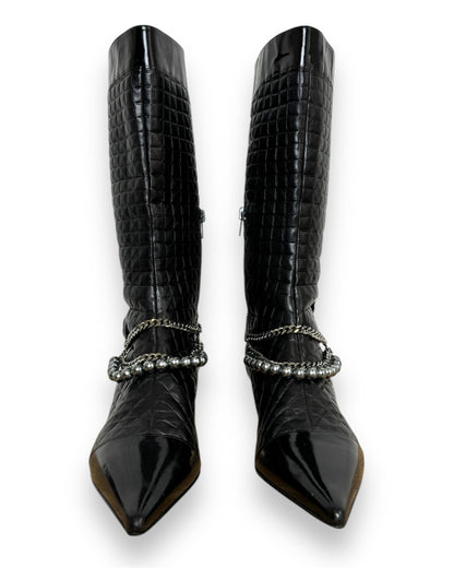 Bottes Chanel en cuir noir