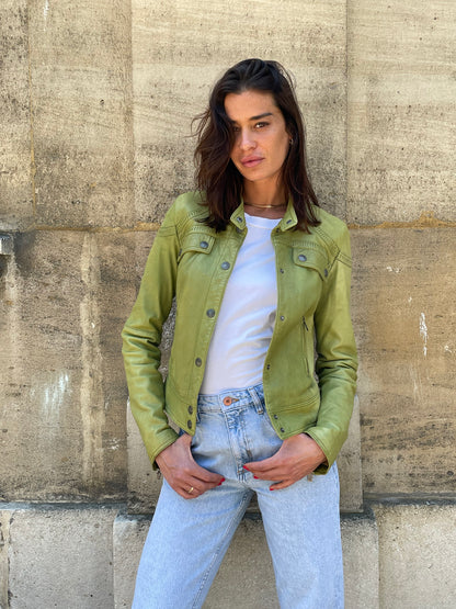 Veste Galliano en cuir vert