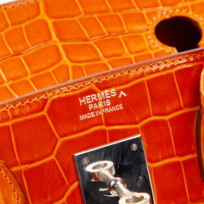 Sac Hermès Birkin 30 en cuir Niloticus Crocodile orange