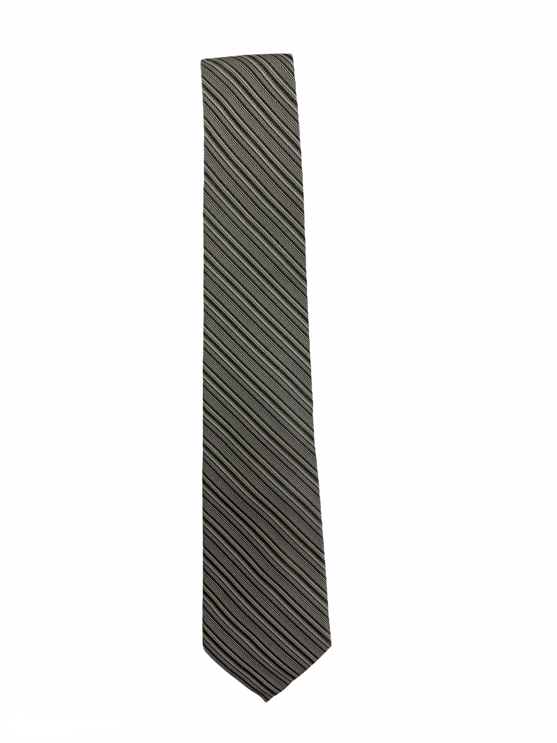 Cravate Ermenegildo Zegna 100% soie, gris à rayures.
