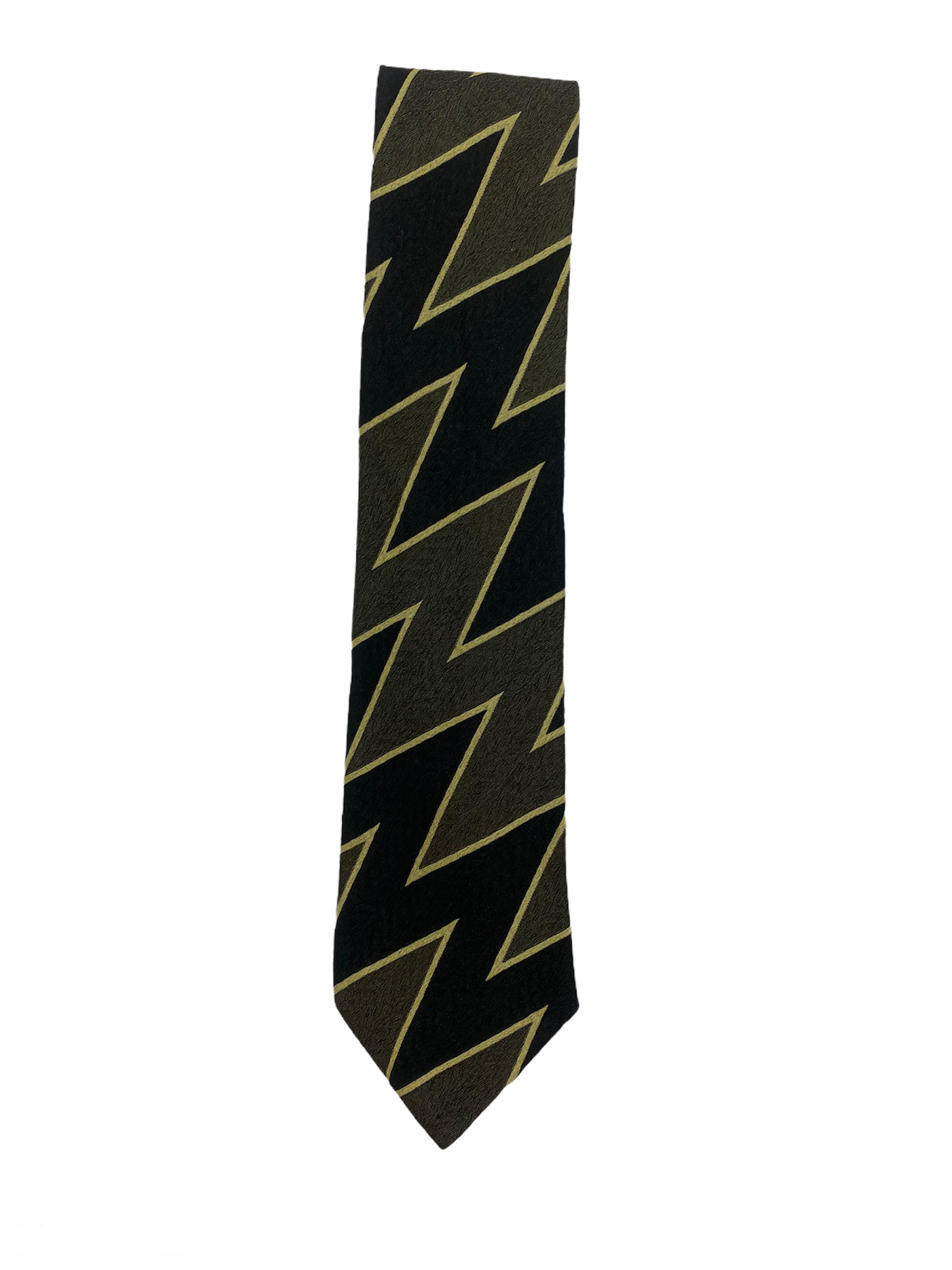Cravatte HUGO BOSS noir avec motif zigzag jaune 100% soie.