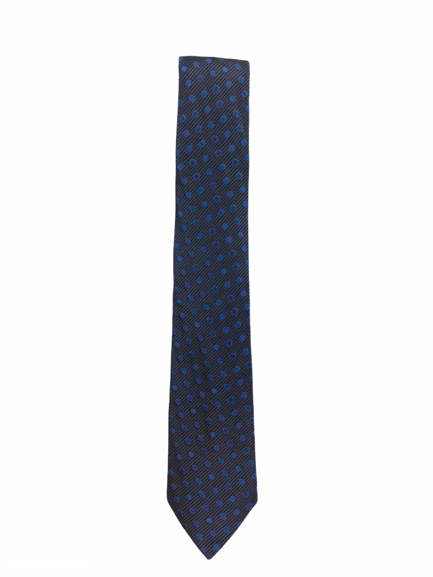 Cravate Agnès B en soie, Made in Italy, de couleur bleu marine à poids bleu roi.