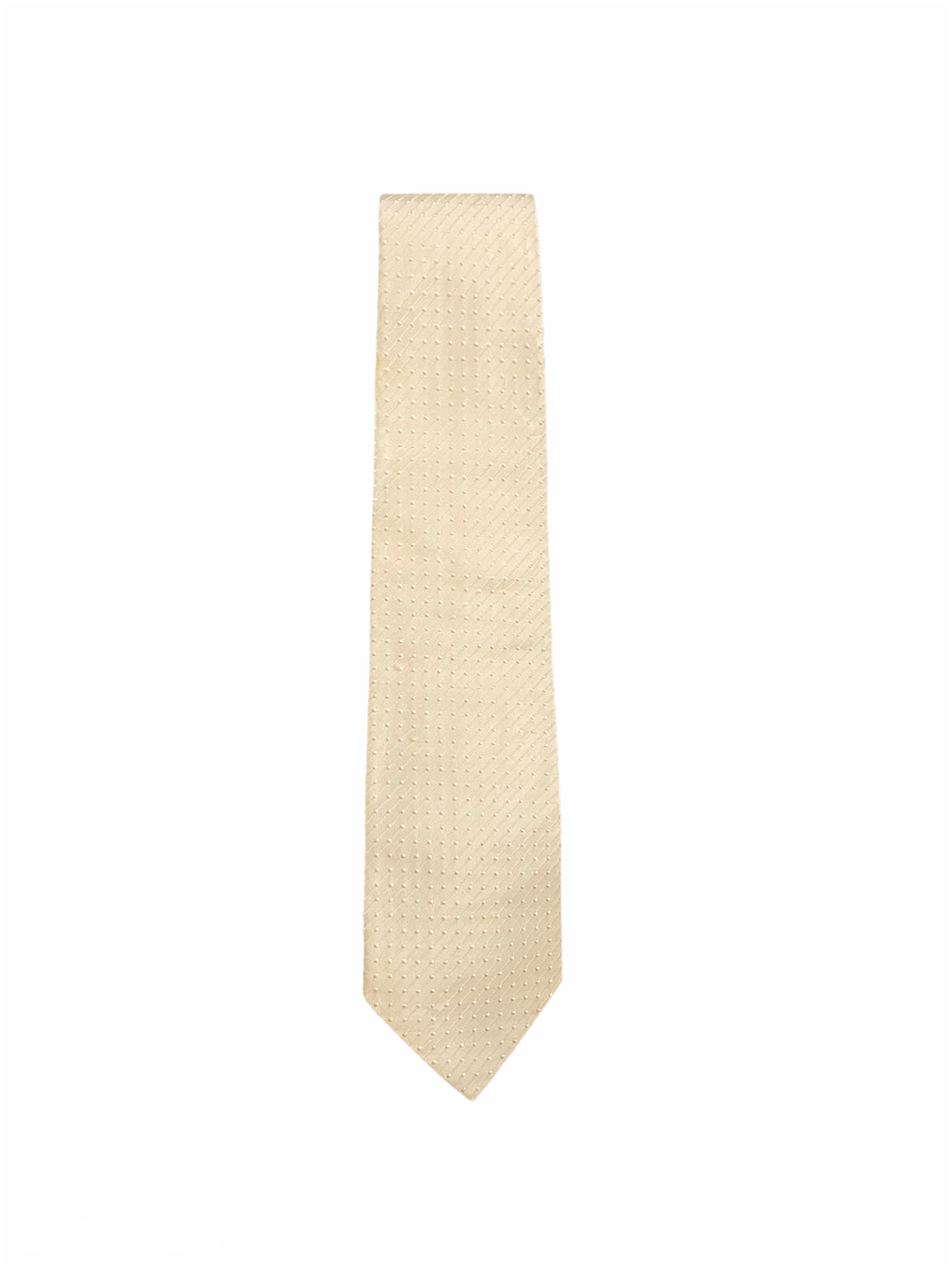 Cravate Hugo Boss blanc cassé/écrue, en soie, Made in Italy, motif en relief à pois ton sur ton. 